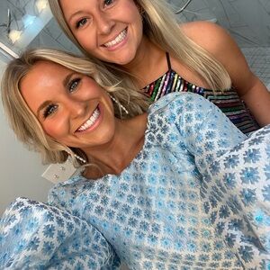 Hill House The Araminta Dress - Snowflake Blue/White Brocade fits XS/S